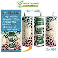 Ly nước giữ nhiệt, 600ml inox 304 không gỉ, bình giữ nhiệt khắc tên, thêm ảnh kỹ niêm theo yêu cầu, mẫu 992