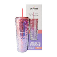 Ly nước La Fonte kim cương đa sắc 760ml Double Wall Mug - Kèm ống hút