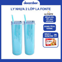 Ly nước nhựa 2 lớp kèm ống hút xanh 630ml - December House