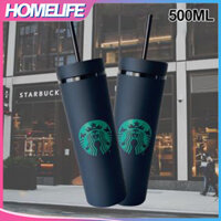 Ly nước Starbucks dung tích 500ml hai lớp nhám kèm ống hút