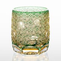 Ly pha lê rock glass Edo Kiriko 'Marimo' 330ml màu xanh lá được chế tác bởi nghệ nhân Junichi Nabetani | Kagami Crystal T754 - 3035-WUG