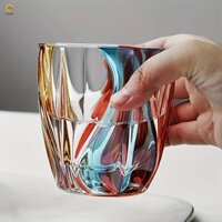 Ly Rượu ECHOG, Cốc Thủy Tinh Whisky Dày Trong Suốt, Đồ Uống Vẽ Tay 3 Màu Cốc Rượu Thanh