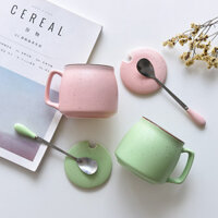 Ly Sứ 500ml Kèm Nắp + Thìa - Thiết Kế Hàn Quốc, Giữ Nhiệt Tốt - Quà Tặng Tân Gia, Trà Sữa, Văn Phòng