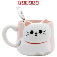 Ly Sứ Có Nắp Kèm Ống Hút - TP105 - Mèo Hồng