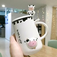 Ly Sứ Cốc Sứ Bò Sữa Có Nắp Và Muỗng Cafe Kèm Hộp Xinh Xỉu