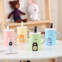 Ly Sứ Cute Chất Lượng Cao Đáng Yêu 450ml Hình Hươu cao cổ, Cốc Sứ Có Nắp Và Hộp Quà Tặng Dễ Thương