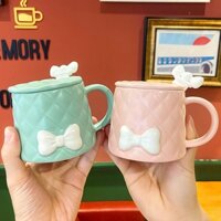 Ly Sứ Cute Chất Lượng Cao Đáng Yêu 450ml, Cốc Sứ Có Nắp AUTOMATIK