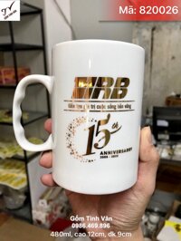 Ly sứ dáng trụ, dung tích 480ml , mã 820026, cao 12cm, đường kính 9cm, vẽ vàng 24k, in logo, quà biếu tặng khách hàng sang trọng, giá báo trên 100 chiếc