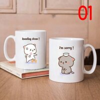 Ly Sứ Đôi In Hình Mèo 350ml - Trang Trí Bàn Làm Việc Hoặc Làm Quà Tặng