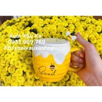Ly sứ hình chú Ong vàng kèm muỗng và nắp đậy, ly trà, cà phê văn phòng dễ thương ( 450ml)