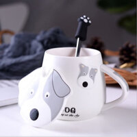 Ly sứ in hình chó có nắp đậy, cốc uống nước cute