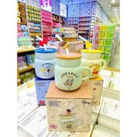 Ly sứ Miniso Disney Collection kèm nắp ống hút 3D dễ thương 370ml , Cốc sứ hình thú Disney kèm nắp + ống hút