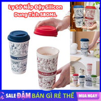 Ly Sứ Nắp Đậy Silicon Chống Tràn CAMELLIA Dung Tích 580ML, Quà Tặng Ý Nghĩa Decor Bàn Ăn Sang Trọng