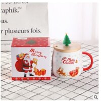 Ly sứ noel 480ml có muỗng sứ và nắp gỗ siêu CUTE