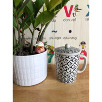 Ly sứ quay có nắp đậy 300ml hoạ tiếc Bèo Dâu vẽ tay