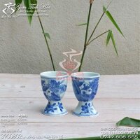 Ly sứ uống rượu men lam cổ vẽ sơn thủy Đồ Ký Kiểu phục chế