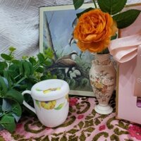 Ly sứ xương có nắp hoa vàng