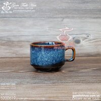 Ly tách cafe 150ml dáng vuông men hỏa biến màu xanh thiên thanh Gốm sứ Bát Tràng cao cấp - Ly cafe