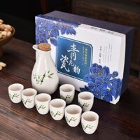 Ly thủy tinh bộ rượu gốm sứ, bình decanter gia đình, ly rượu, ly rượu vàng, ly rượu nhỏ, bình rượu sứ trắng, ly shot, ly rượu nhỏ 003