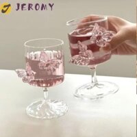 Ly Thủy Tinh Cao Cấp JEROMY, 3D Bướm Trang Trí INS Bướm Rượu Vang, Sọc Dễ Thương Cao Đẹp Cốc Thủy Tinh Chịu Nhiệt Với Bướm Trang Trí Nữ