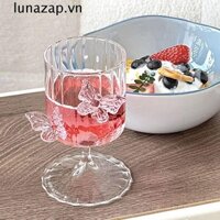 Ly thủy tinh có chân cao LUNAZAP, Ly rượu bướm INS chịu nhiệt, Cốc thủy tinh trang trí sọc sáng tạo có độ đẹp cao có trang trí hình con bướm Đồ uống lạnh