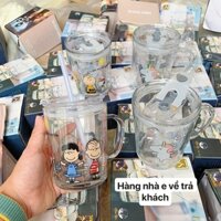 Ly Thuỷ Tinh Có Chia Vạch Có Nắp Đậy Kín Không Đổ Nước Ly Có Quai Cầm Chắc Chắn