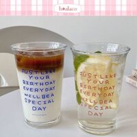 Ly thuỷ tinh có nắp đậy (kèm ống hút) Ly 450ml dày dặn, phong cách Hàn Quốc, đơn giản, dễ thương - hoalaco.studio