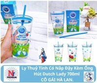 Ly Thuỷ Tinh Có Nắp Đậy Kèm Ống Hút Dutch Lady 700ml – CÔ GÁI HÀ LAN.