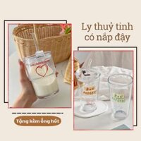Ly thuỷ tinh có nắp tặng kèm ống hút