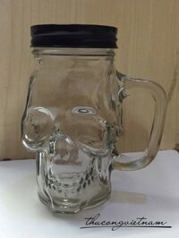 Ly thủy tinh đầu lâu nắp nhôm đen 14.5x16.5