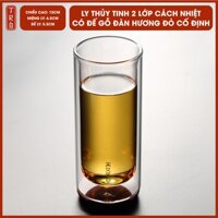 Ly thủy tinh đế gỗ đàn hương đỏ, 2 lớp cách nhiệt 280ml