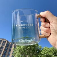 Ly thủy tinh dệt gradient Hàn Quốc Starbucks K Cup có tay cầm, dung tích lớn, trong suốt, ly cà phê unisex 473ml