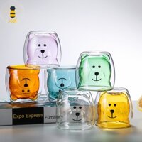 Ly thủy tinh hai lớp hình gấu hoạt hình sáng tạo, ly nước trái cây dễ thương, ly cà phê cho cặp đôi, ly nước văn phòng dung tích lớn, ly quà tặng