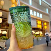 Ly thủy tinh kim cương có nắp đậy kèm ống hút