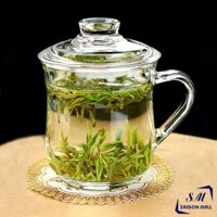 Ly thủy tinh quai cầm bầu lùn có nắp thủy tinh cao cấp - Ly tách thủy tinh dày chịu nhiệt EZ1013