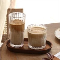 Ly thủy tinh sọc dọc sáng tạo phong cách Ins, ly thủy tinh retro, ly nước, ly latte nhà hàng nổi tiếng, ly uống lạnh, ly đá viên, ly whisky, ly cà phê sữa
