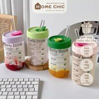 Ly thủy tinh uống nước daily 600ml có nắp đậy, bình uống nước hàng ngày cute có nắp tiện lợi | HOME CHIC CORNER