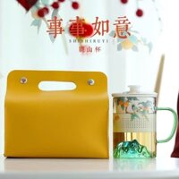 Ly trà thủy tinh có nắp, ly tách trà gốm, lọc, ly nước dung tích lớn, ly văn phòng, ly quà tặng