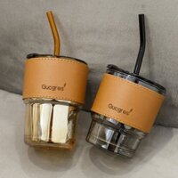 Ly uống nước có ống hút, ly thủy tinh có nắp, ly tre uống nước gia đình màu sắc, phong cách Ins, ly sang trọng nhẹ