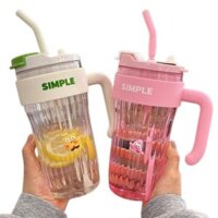 Ly uống nước cute SIMPLE, Cốc uống nước 920ml có tay cầm, Ống hút, Nắp đậy chống tràn, Nhựa thực phẩm PP An toàn cho sức