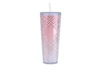 Ly Uống Nước Vân Kim Cương 2 Lớp Kèm Ống Hút 700ml (Màu Ngẫu Nhiên)