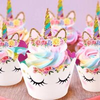 Ly và Tem cắm bánh cupcake kỳ lân Unicorn topper upkp34 - Lựa chọn 1