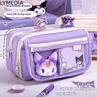 Lymedia 1 Cái Bút Chì, Sanrio Kuromi Quế Dung Tích Lớn Bút Sắp Xếp, Vải Nhiều Lớp Bền Màu Nguyên Chất Túi Bảo Quản Văn Phòng Phẩm Cho Bé Gái Trẻ Em