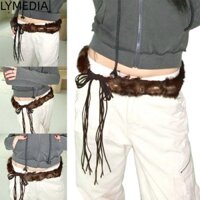 Lymedia Punk Faux Fur Belt, Da PU Y2K Hiphop Jeans Belt, Cá Tính Lông Tơ Siêu Mềm Quần Jeans Trang Trí