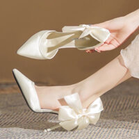 [Lynn Shoes] Giày cao gót nữ khoét eo nơ lụa