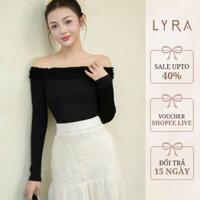 LYRA - Áo kiểu trễ vai bèo nhún dài tay ôm body tôn dáng chất len tăm - LWNAO014