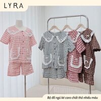 LYRA - Bộ đồ ngủ họa tiết kẻ caro phối túi ren tiểu thư, đồ ngủ mặc nhà chất thô thoáng mát - LWNSE009