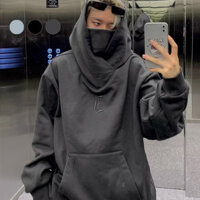 [M-2xl] Áo hoodie dày cổ cao phong cách đường phố dáng rộng thời trang kiểu Mỹ Áo khoác nữ màu đen / xám
