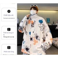 🌜M-2XL🌛Graffiti Mới Cừu Áo Len Nam Mùa Đông Dày Hai Mặt Tình Nhân Phong Cách Áo Khoác Cotton Thương Hiệu Thời Trang Rời Cotton Đệm Áo Khoác