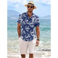 M-3xl Mùa Hè Mới Lá Nam In Hình Mỏng Mát Tay Ngắn Cổ Áo Sơ Mi Rời Thường Ngày Mùa Hè Hoa Hawaii Đi Biển Áo Polo Nam